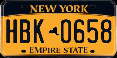 NY license plate HBK0658