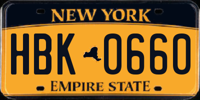 NY license plate HBK0660