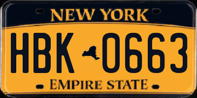 NY license plate HBK0663