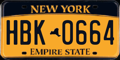 NY license plate HBK0664