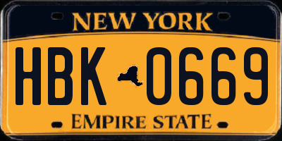 NY license plate HBK0669