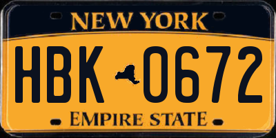 NY license plate HBK0672