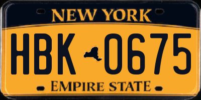 NY license plate HBK0675