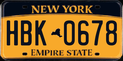 NY license plate HBK0678