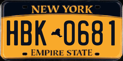 NY license plate HBK0681