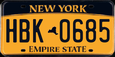 NY license plate HBK0685