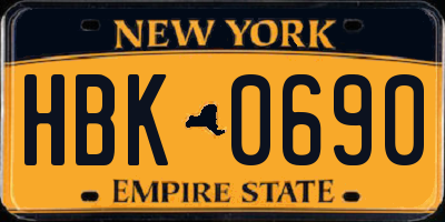 NY license plate HBK0690