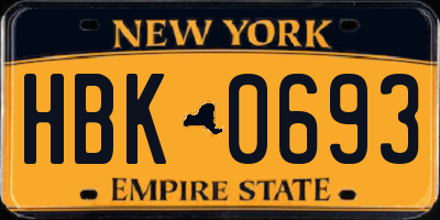 NY license plate HBK0693