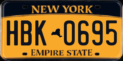 NY license plate HBK0695
