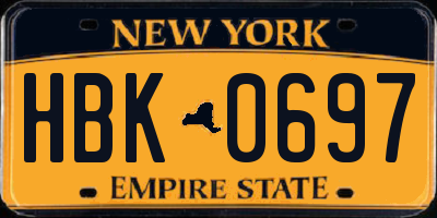NY license plate HBK0697
