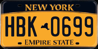 NY license plate HBK0699