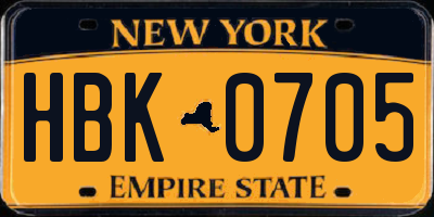 NY license plate HBK0705