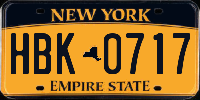 NY license plate HBK0717