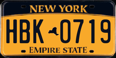 NY license plate HBK0719