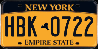NY license plate HBK0722
