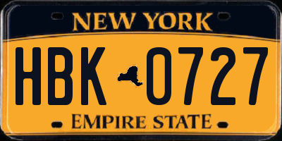 NY license plate HBK0727