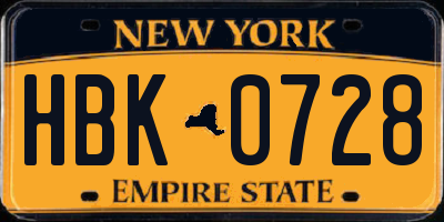 NY license plate HBK0728