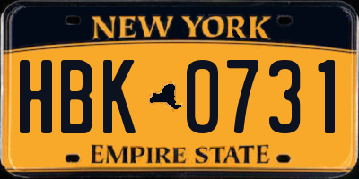 NY license plate HBK0731