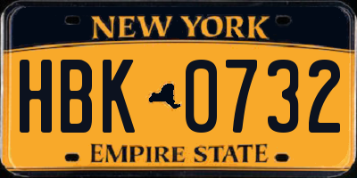 NY license plate HBK0732
