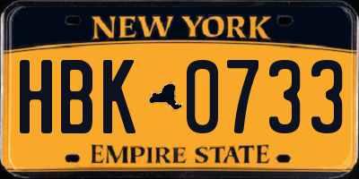 NY license plate HBK0733