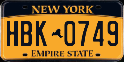 NY license plate HBK0749
