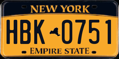NY license plate HBK0751