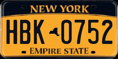 NY license plate HBK0752