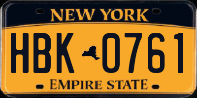 NY license plate HBK0761