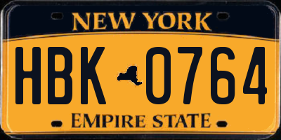 NY license plate HBK0764
