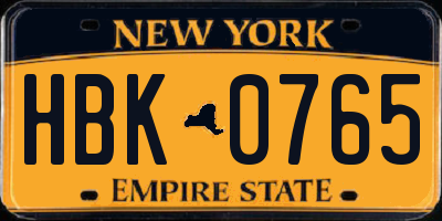 NY license plate HBK0765
