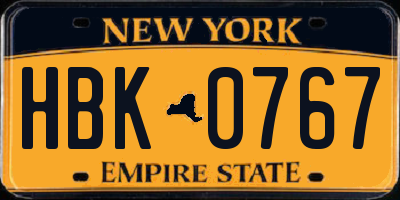 NY license plate HBK0767