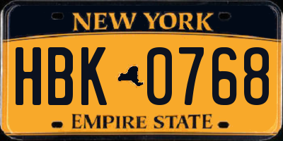 NY license plate HBK0768