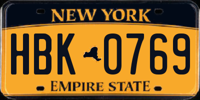 NY license plate HBK0769