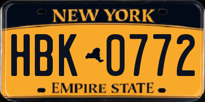 NY license plate HBK0772