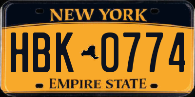 NY license plate HBK0774