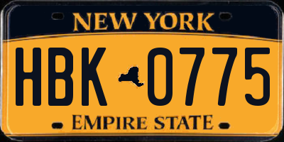 NY license plate HBK0775