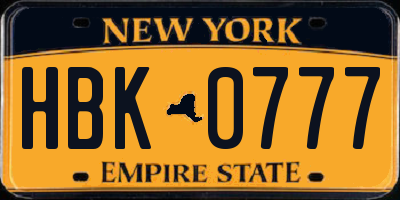 NY license plate HBK0777