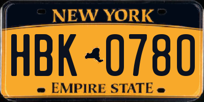 NY license plate HBK0780