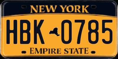 NY license plate HBK0785