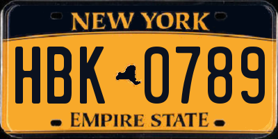 NY license plate HBK0789