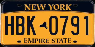 NY license plate HBK0791