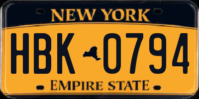 NY license plate HBK0794