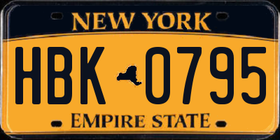 NY license plate HBK0795