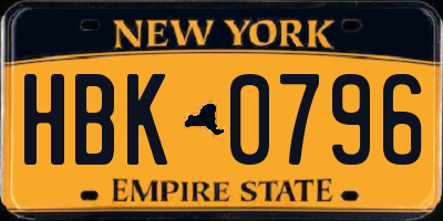 NY license plate HBK0796