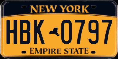 NY license plate HBK0797