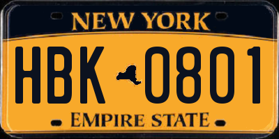 NY license plate HBK0801
