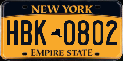 NY license plate HBK0802