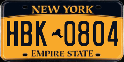 NY license plate HBK0804