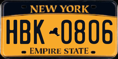 NY license plate HBK0806