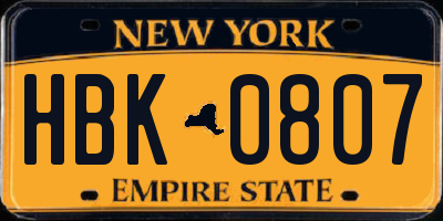 NY license plate HBK0807
